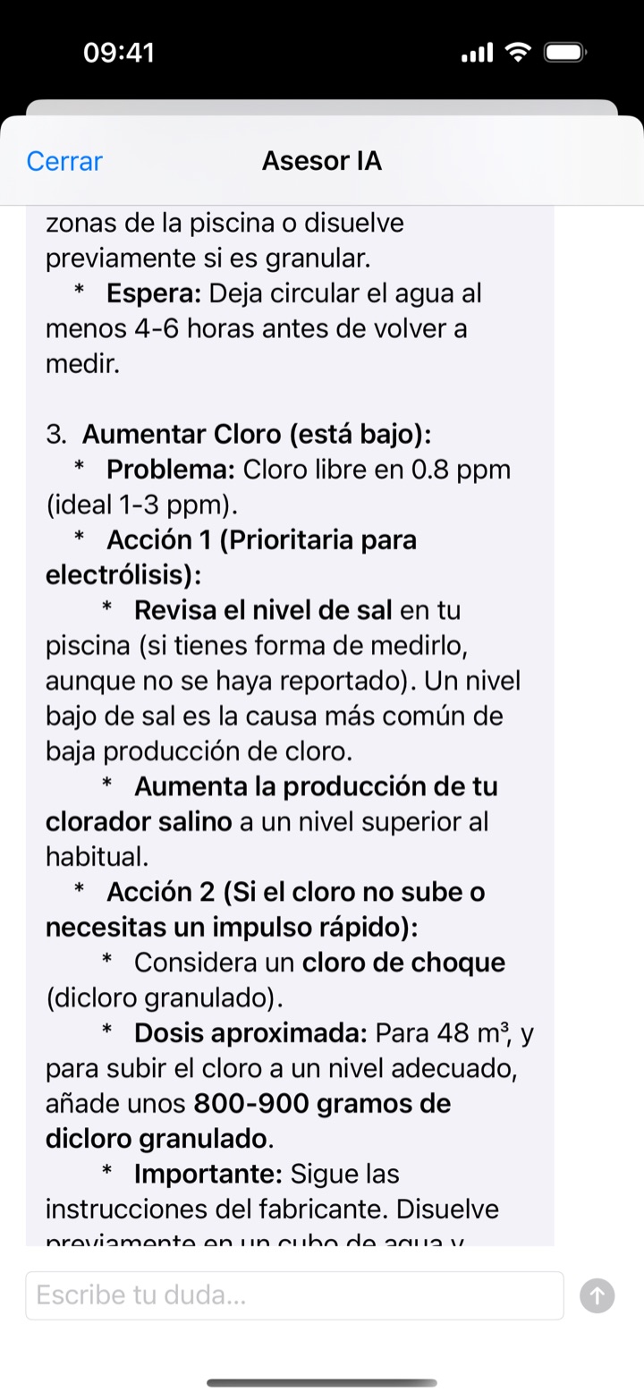Asesor con IA que conoce tu piscina